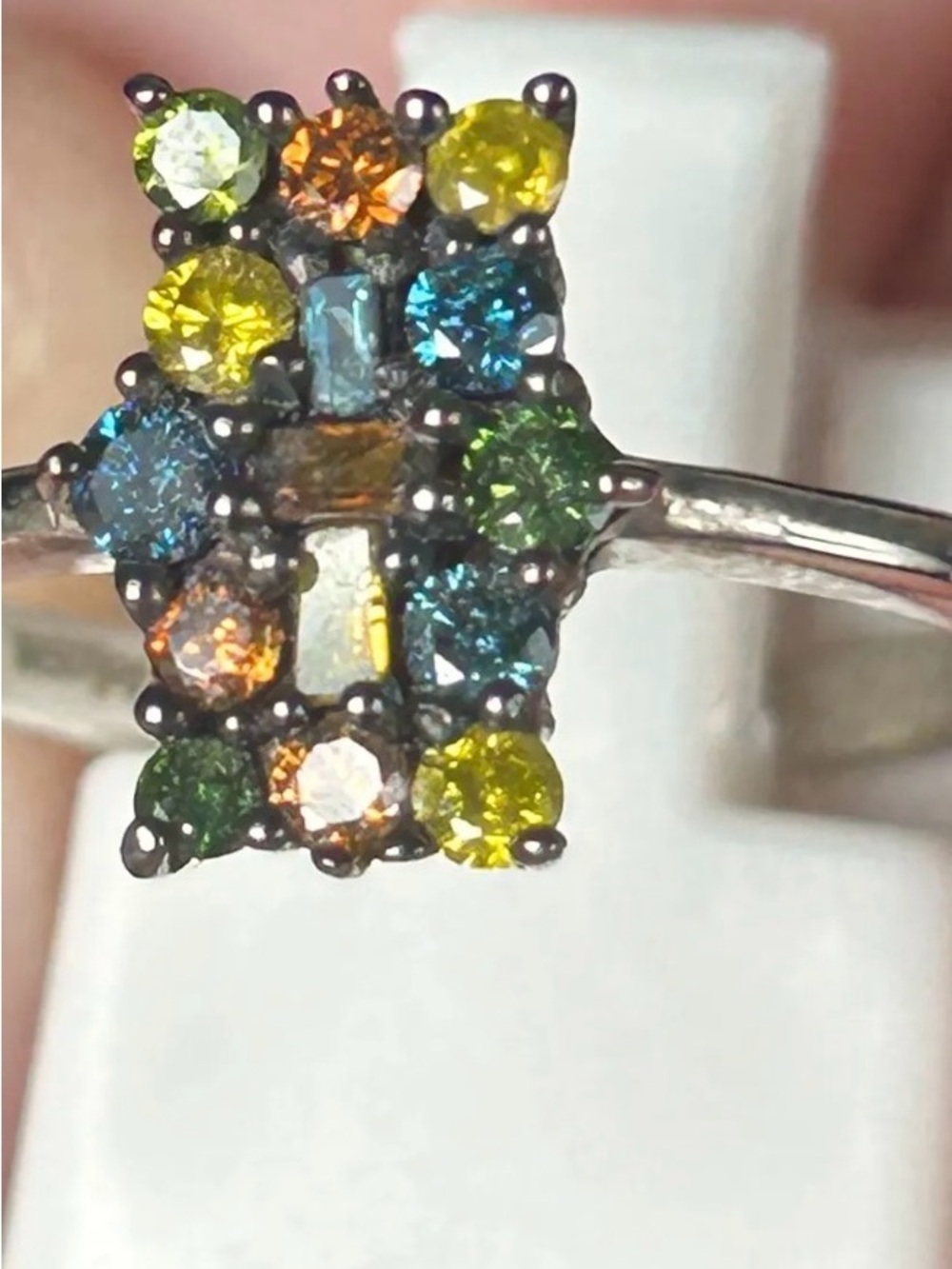 Multicolor Genuine Diamond Cluster Ring - Women Jewelry